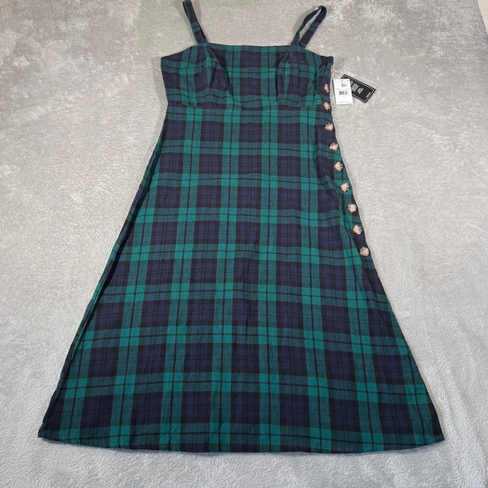 Volcom Dress Womens‎ Small Green Tartan Plaid Pinafore Untamed Feels A-Line NWT